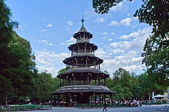 Chinese inspiration/Chinoiserie: Chinese Tower in the Englischer Garten, Munich, Germany, by Johann Baptist Lechner, 1789–1790, reconstructed in 1952
