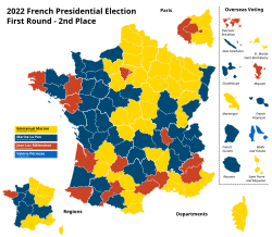 Map of which candidate placed second in every department during the first round