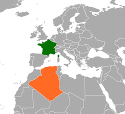 Map indicating locations of Algeria and France