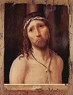 One of several versions of the Ecce Homo by Antonello da Messina, who was influenced by Early Netherlandish painting, c. 1473