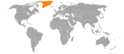 Map indicating locations of Bangladesh and Denmark
