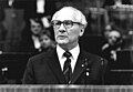 Communist leader Erich Honecker speaks on October 23, 1987, in commemoration of the city's 750th anniversary.