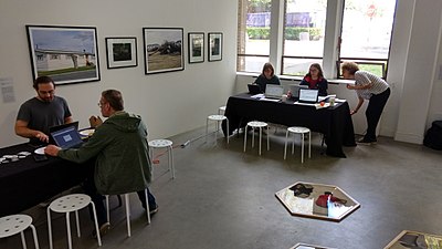 May 2017 Art+Feminism editathon at UW's Jacob Lawrence Gallery in Seattle