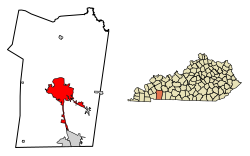 Location of Hopkinsville in Christian County, Kentucky.