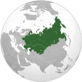 An orthographic projection of the world highlighting the 5 member countries (Armenia, Belarus, Kazakhstan, Kyrgyzstan, Russia) in green
