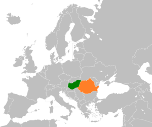Map of Hungary (green) and Romania (orange)