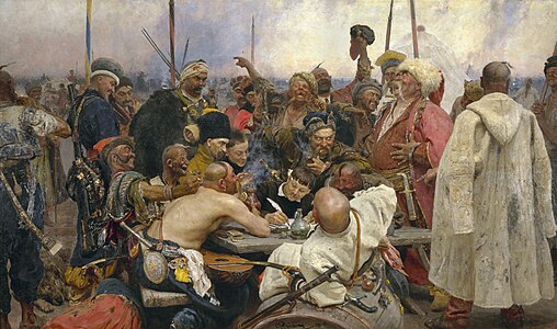 Reply of the Zaporozhian Cossacks to Sultan Mehmed IV (1880–1891), State Russian Museum, Saint Petersburg (1880–1891)