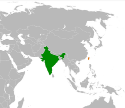 Map indicating locations of India and Taiwan