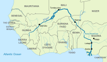 Map of West Africa highlighting the path of the Niger River
