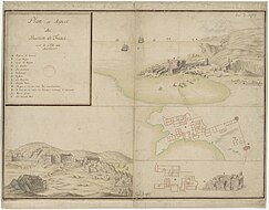 A map and a plan showing a coastal town