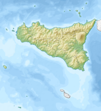 Map of Sicily with mark showing location of Aci Trezza
