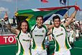 South African players celebrate their qualification for the London Olympics