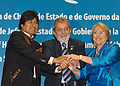 Image 23Left-leaning leaders of Bolivia, Brazil and Chile at the Union of South American Nations summit in 2008 (from History of Latin America)