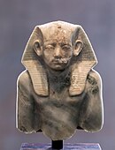 Upper part of portrait statuette of pharaoh Amenemhat III, wearing a nemes, c. 1853 – c. 1805 BCE