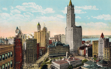 The Woolworth Building and the New York skyline in 1913. It was modern on the inside but neo-Gothic on the outside.