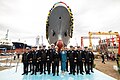 First Lady Zelenska with naval officers at the launch of the corvette