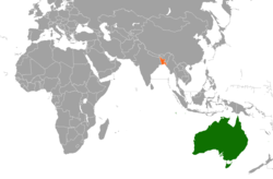 Map indicating locations of Australia and Bangladesh