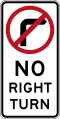 (R2-6) No Right Turn (used in the Australian Capital Territory, New South Wales, Queensland and the Northern Territory)