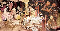 The banquet scenes in the murals of Balalyk Tepe show the life of the Hephthalite ruling class of Tokharistan.[109][103][104][100]
