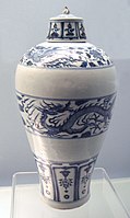 Blue and white vase from the Yuan dynasty (1271-1368), Jingdezhen, unearthed in Jiangxi Province.