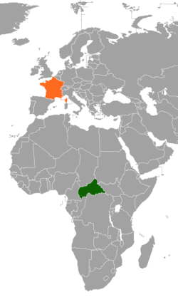 Map indicating locations of Central African Republic and France