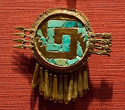 Mixtec pectoral of gold and turquoise, Shield of Yanhuitlán