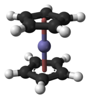 Ball-and-stick model of ferrocene molecule