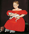 Ammi Phillips, Girl in Red Dress with Cat and Dog, 1830-1835