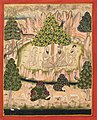 Holy men visiting Guru Nanak in a mountainous forest, Mewar painting