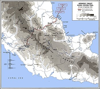 Map depicting the Japanese advance along the Kokoda Track