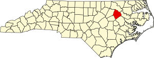 Map of North Carolina highlighting Edgecombe County