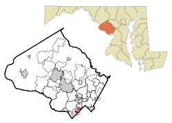Location of Somerset in Montgomery County and Maryland