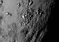 Tenzing Montes on Pluto (closeup; 14 July 2015).