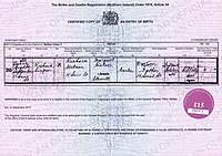 A Northern Irish birth certificate