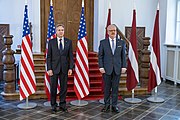 Secretary Blinken with Latvian President Egils Levits in Riga, Latvia, March 2022