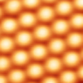 Atoms on the surface of a crystal of silicon carbide (SiC) are arranged in a hexagonal lattice and are 0.3 nm apart.