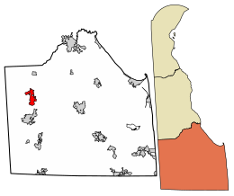 Location of Bridgeville in Sussex County, Delaware