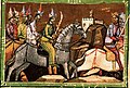 Mongols chase Hungarian king from Mohi, detail from Chronicon Pictum.
