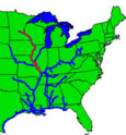 The inland and intercoastal waterways, with the Upper Mississippi highlighted in red.