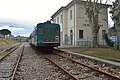 Volterra Saline Pomarance station with an ALn 663 railcar waiting to depart.