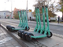 Bolt scooters parked at Bema Square, Wroclaw, 2021