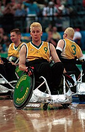 281000 - Wheelchair rugby Patrick Ryan action 2 - 3b - 2000 Sydney match photo