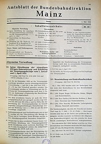 Erste Ausgabe des Amtsblatts, in dem im Titel Bundesbahndirektion erscheint, 1. Mai 1953.