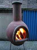 Chimenea, burning wood for heat