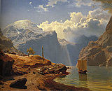Hans Gude, Fra Hardanger, 1847. Example of Norwegian romantic nationalism.
