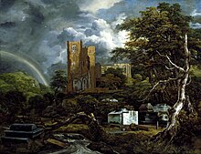 dark painting of ruins and tombs