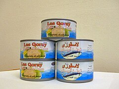 Cans of Las Qoray brand tuna made in Las Khorey.