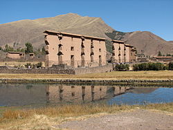 The Inca ruins in Raqch'i at the Willkanuta River in the Canchis Province are a common tourist attraction on the road between Cusco and Puno.