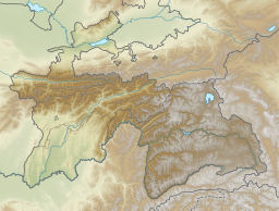 A mape of Tajikistan with a mark indicating the location of Karakul