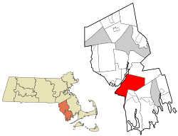 Location of Fall River in Bristol County, Massachusetts